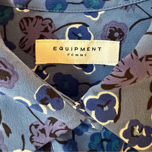 Equipment Femme silk button up top blouse shirt blue floral classic office - Picture 5 of 7